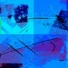 Dynamic abstract artwork with blue, green, and purple splashes and strokes.